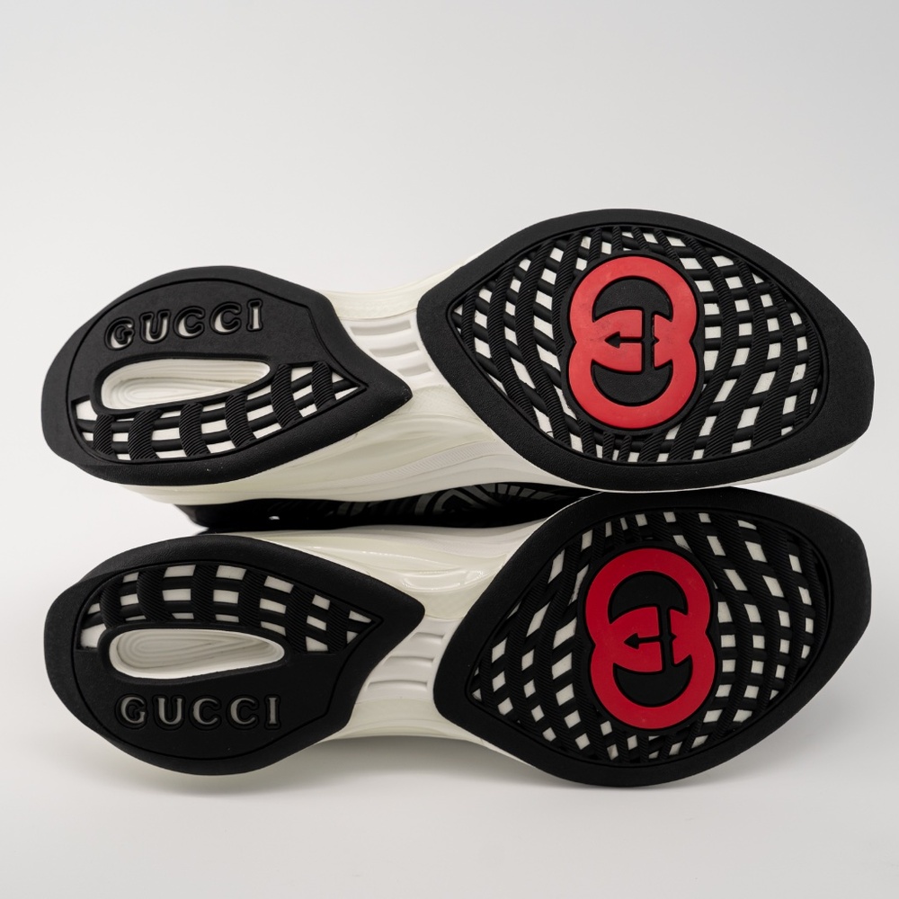 Size G 12.5 US 13 Gucci Run Sneaker Black White Knit GG - Picture 5 of 10